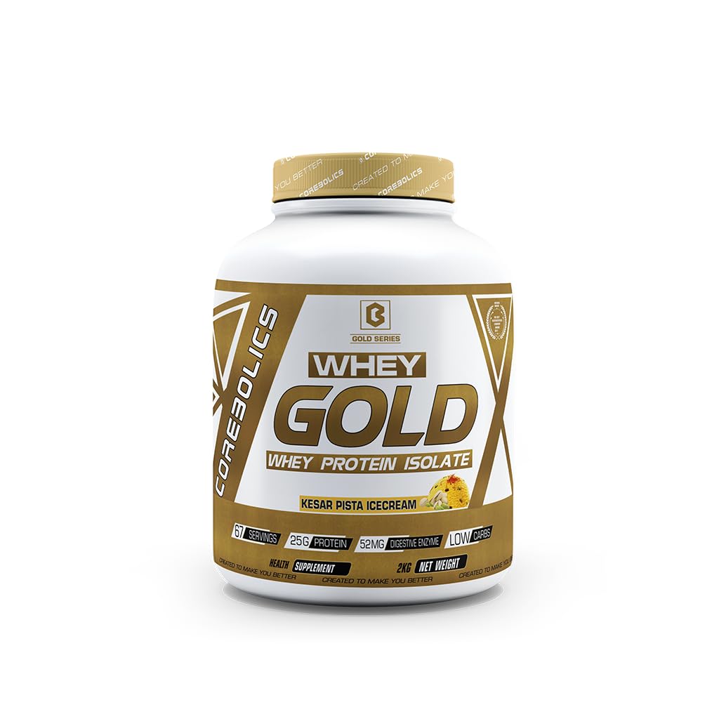 COREBOLICS WHEY GOLD Whey Protein Isolate | 67 Servings | 25g Protein | Low Carbs | 109 Calories | (Keasr Pista Ice-cream, 2kg)