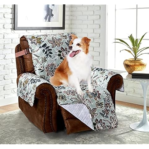 Brilliant Sunshine Vintage Beautiful Green Flower Recliner Protector for Seat Width up to 26", Slip Resistant Furniture Slipcover, 2" Strap, Reclining Chair Cover for Pets, Kids, Dogs, Recliner, Green Cover