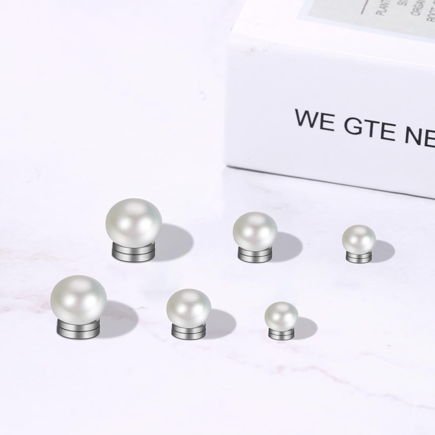 Clip On Magnetic Faux Pearl Earrings: Non-Pierced Stainless Steel Black Fake Cheater Ear Studs for Men Women