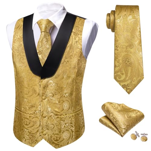 Men's Formal Silk Vest Set with Tie and Pocket Square Groomsmen Outfit for Suit Occasion3