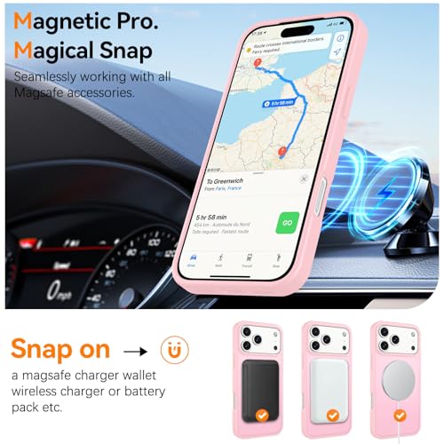 Image of BENTOBEN Magnetic for iPhone 17 Pro Max Case 6.9 inch 2025, [Compatible with Magsafe] Cute Slim Frosted Matte Military Shockproof Protective Bumper Girl Men Phone Cover for iPhone 17 ProMax, Light Pink