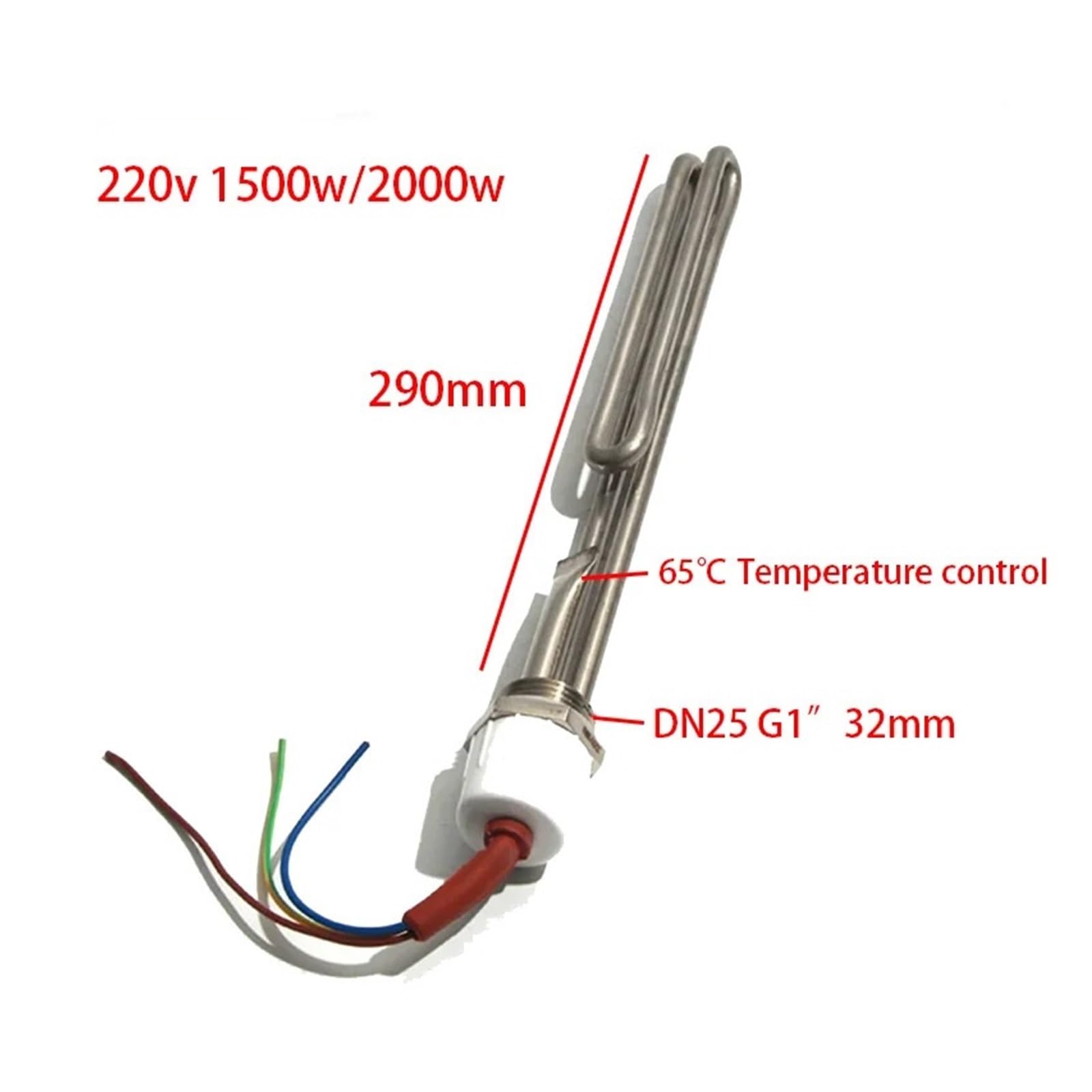 Élément Chauffant Solaire For Eau Chaude Sanitaire, Acier Inoxydable 304, Filetage DN25 G1" 32 Mm, 220 V, 1,5 KW, 2 KW, 3 KW, 290 Mm, Chauffe-eau Solaire À Ballon À Chauffage Rapide(1.5KW 290mm)