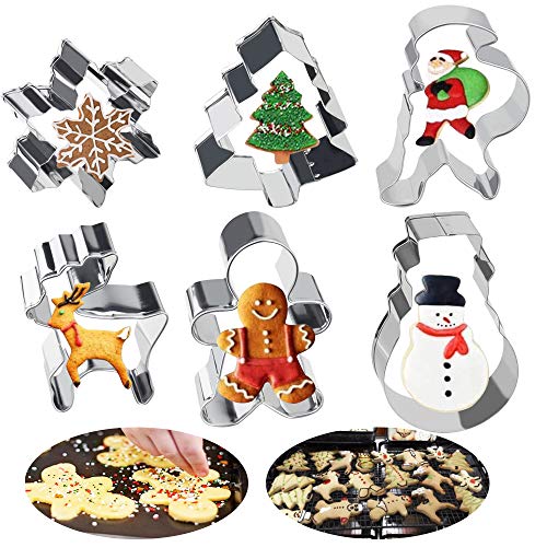 FAVENGO 6 Pcs Moldes Navidad Galletas Cortador Galletas Navidad Cortadores Navideños Galletas Moldes Acero Inoxidable Molde de Muñeco de Jengibre Cortador para Hacer Galletas Cookie (6 Forma)