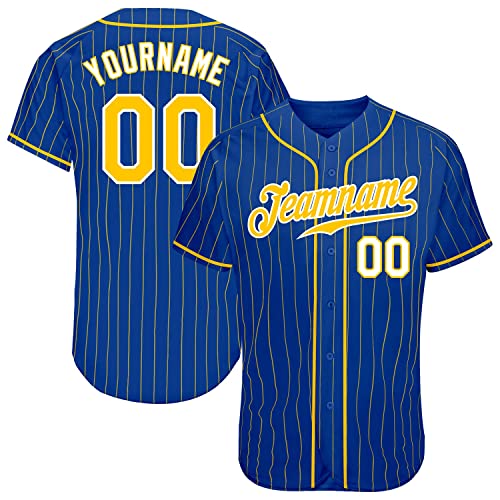 Generic Custom Baseball Jersey, Printed Stitched Personalized Name Number, Royal Gold Pinstripe Baseball Shirt Men Women Youth