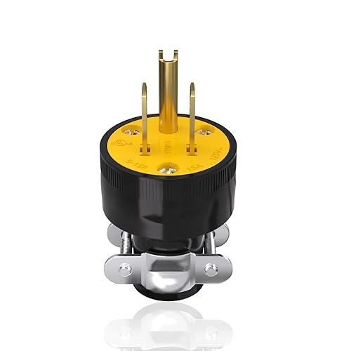 1 enchufe de repuesto eléctrico para extremo de cable de extensión, NEMA 5-15P, 15A, 125V, 2 polos, 3 alambres, carcasa negra, grado industrial, 3