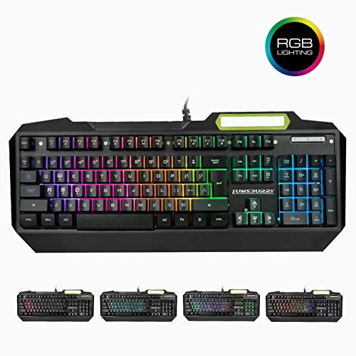 RGB Gaming Keyboard, LED Backlit Keypad UK Layout, 19 Anti-ghosting Keys Multimedia USB Wired Metal Keyboard for PC Games Office (Black)
