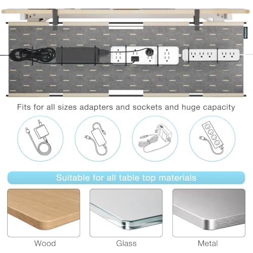 Image of No Drill Under Desk Cable Management Tray, 30 inch Felt Cord Organizer | Clamp or Screw Mount, Converts to Privacy Panel, Pegboard Design, Wire Management for Standing Desk & Home Office