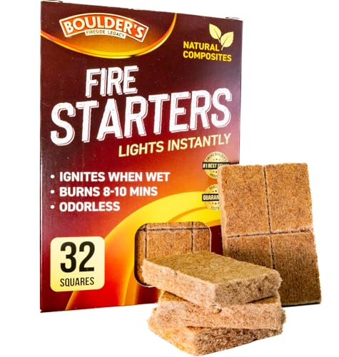 Fire Starter Cubes, 32 pcs - Fast Grill BBQ Charcoal Start - Odorless & Waterproof - Firestarter Squares for Campfire, Outdoor Fire Pit, Wood Stove, Fireplace, Logs - Camping Essentials