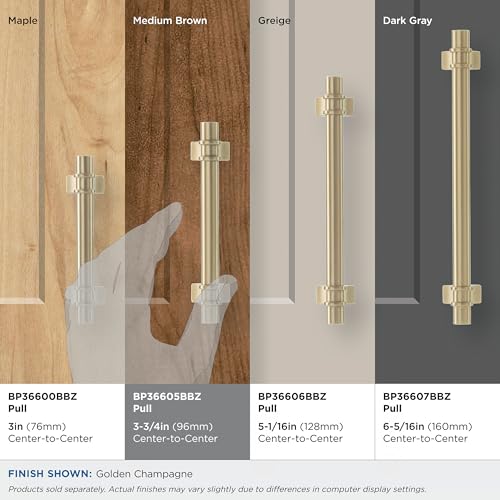 Image of Amerock | Cabinet Pull | Golden Champagne | 3-3 /4 inch (96 mm) Center to Center | Davenport | 1 Pack | Drawer Pull | Drawer Handle | Cabinet Hardware