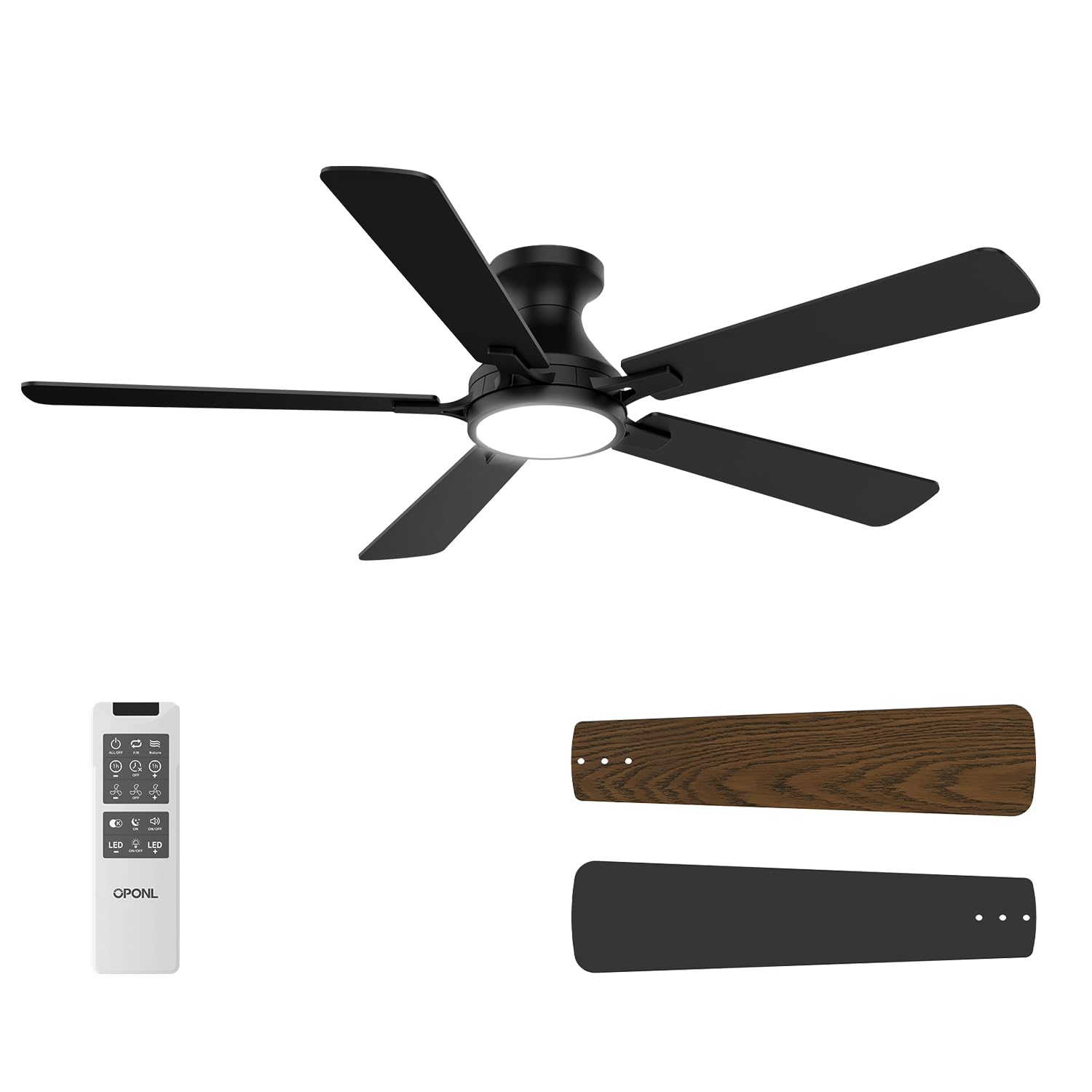 OPONL 52 inch Black Ceiling Fan with Light