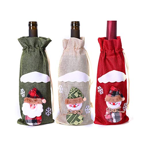 Couverture De Bouteille De Vin De Noël Bouteille de Vin Rouge Sac Bouteille De Vin Couvre Sac pour Bouteille de Vin Emballage Cadeau À Cordon Motif Père Noël Décoration (Sacs Bouteilles de Noël 3PCS) Cover