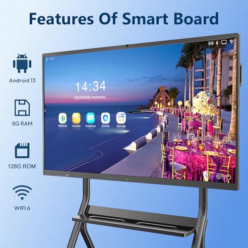 Image of Smart Board,75 Inch Interactive Whiteboard 4K Touchscreen Built in Ultra High Definition Camera Open App Ecosystem, Digital Presentation Electronic Smart WhiteBoard for Classroom Home Office