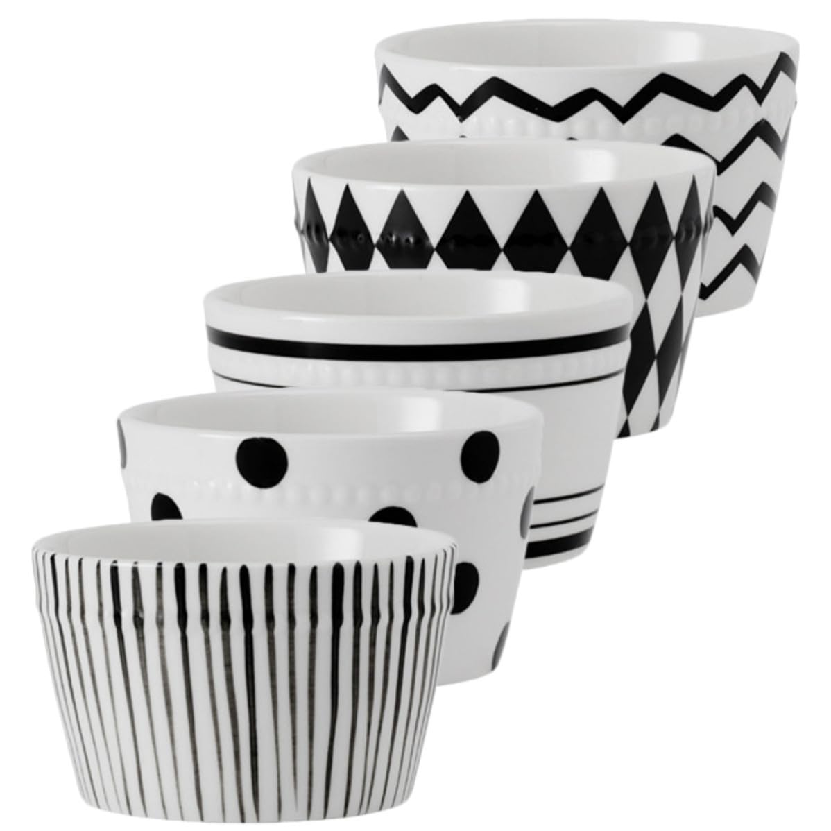 Cabilock Bols à Riz en Céramique 330ml, Lot de 5, Style Noir et Blanc | Légers et Portables, Fond Antidérapant, Faciles à Nettoyer, pour Repas Quotidiens, Desserts et Soupes