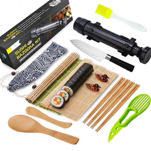 Product Image of the FUNGYAND Sushi Making Kit, All-in-One Bazooka Roller Set with Bamboo Mats, Avocado Slicer, Paddle, Knife, Chopstick & Holders, Cotton Bag - DIY Maki Roller Machine
