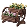 Wooden Wagon Planter Box for Indoor Outdoor Garden Planter Wood Planter Boxes Flower Planters Outdoor with Wheels Planter for Flowers Herbs VegetablesCarbonized