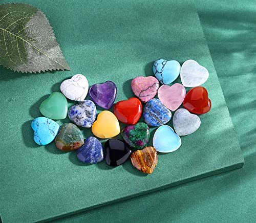 Image of 20PCS Crystals and Healing Gemstones Gem Stones Heart Crystal QINJIEJIE Natural Rose Quartz Pocket Amethyst Hearts Palm Stone Polished Crystal Set Bulk Chakra Reiki Good Luck Gifts for Women 0.8 inch