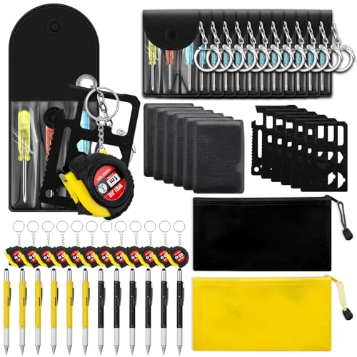 Lasnten Juego de 50 llaveros de mini destornillador de cinta para empleados, compañeros de trabajo, regalos de fiesta, regalos a granel, llaveros multiherramienta, bolsa de herramientas para hombres