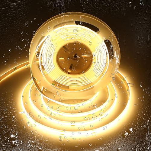 SIRYYUI Waterproof COB LED Strip Light 5M 24V Warm White 2700K - IP65 Outdoor Light Strip,480 LEDs/M, High CRI 90+ for Cabinet, Bathroom, Aquarium Lighting (No Power Supply)