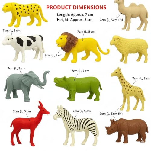 Image of 12 Pcs Small Size Unbreakable Wild Animals Toy Set for Kids | Jungle Safari + Domestic Farm Animal Figures | Educational Learning Playset for Boys & Girls Age 3+ | Animal Figurines for Kids Gift