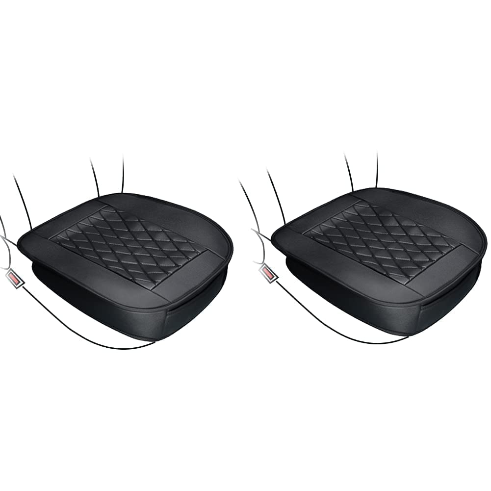 2 Packs Car Seat Bottom Covers, 20" × 19" Car Seat Covers Front Seats Only, Black Leather Car Seat Protector Non Slip - Sponge Filling, Fit for Most Compact, Small and Medium-Sized Car