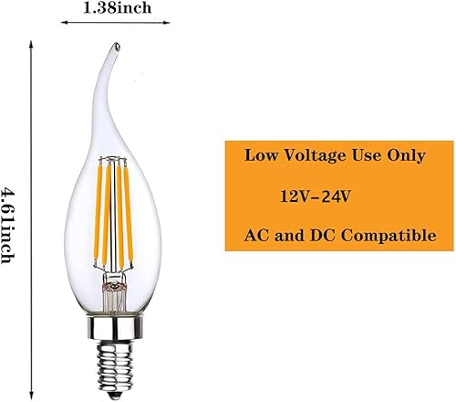 Miniatura 3 de Bombilla LED de bajo voltaje de 12 V 24 V con base E12, punta de llama, equivalente a 40 vatios, blanco cálido, 2700 K, para iluminación de paisaje