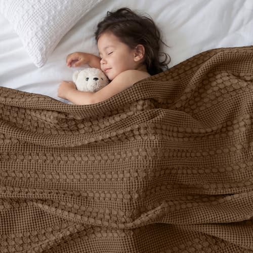 Image of PHF 100% Cotton Waffle Blanket King Size for Bed, Lightweight Breathable and Soft for Summer, Luxury Aesthetic Waffle Weave Blanket for Home Decor & Gifts for Women, 108 inchx90 inch, Chocolate