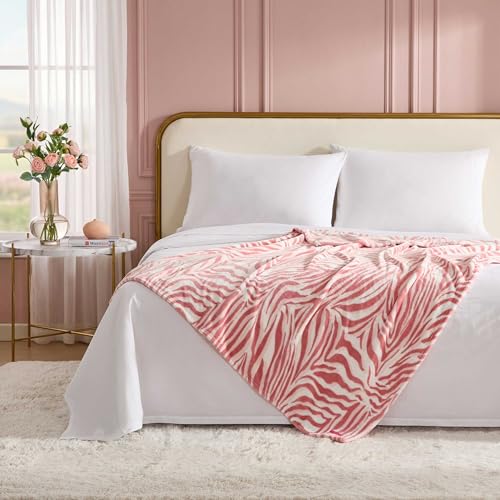 Image of Betsey Johnson - Oversized Plush Throw Blanket, 50 inch x 70 inch, Soft Throw Blanket for Couch or Bed, Cozy Bedding for Year Round (Wild Zebra Pink)
