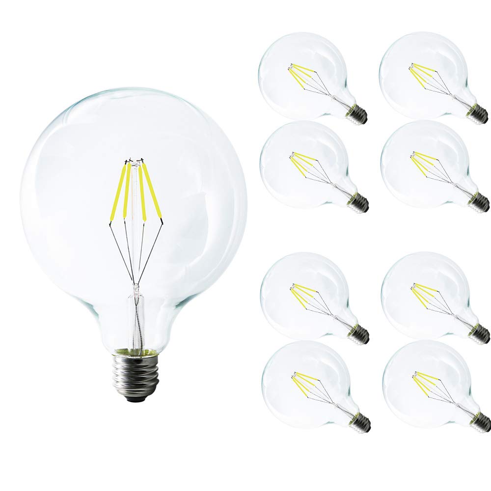 4W G125 E27 400 Lúmenes LED Globo Edison Filamento Bombilla para Habitación, Comedor, Estudio, Salón, Bar,Blanco frío 6000K,(Pack de 8)