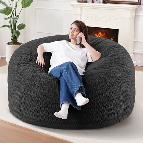 Image of HABUTWAY 4FT Bean Bag Chair,Giant Bean Bag Chairs for Adults,Big Bean Bags with Memory Foam Filled, Large Beanbag Chairs with Chevron Plush Cover-Black
