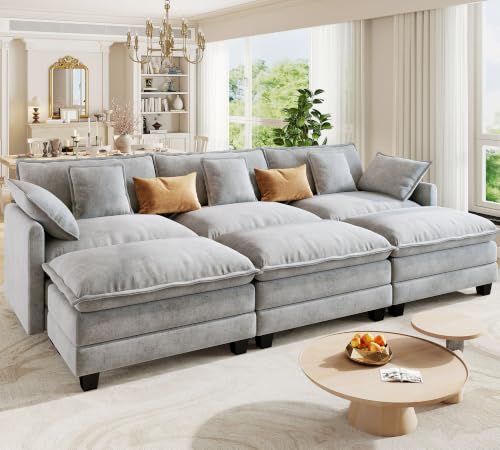 Image of Hanherry Modular Sectional Sofa,Cloud Couch for Living Room,Modern Deep Seat Sofa Chenille Fabric Comfy Couches with Throw Pillows & Movable Ottoman for Apartment