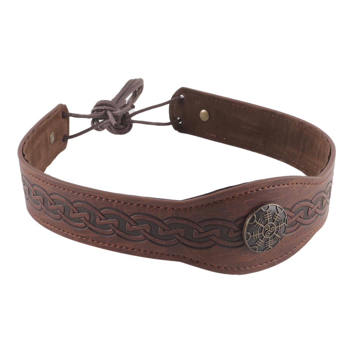 Hoite Medieval Embossed Faux Leather Headpiece Retro Renaissance Adjustable Headband LARP Cosplay Costume Accessory Brown - Image 2