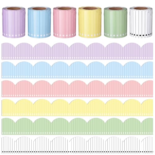 Image of Fuutreo 6 Roll 197 ft Pastel Composition Notebook Bulletin Board Borders Colorful Notebook Line Classroom Decoration Scalloped Trim Border Decor for Back to School Chalkboard Office Wall