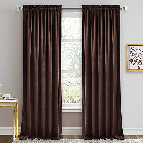 Image of RYB HOME 108 inch Long Velvet Curtains - High Ceiling Curtains for Living Room French Door Heavy Duty Light & Noise Block Window Curtain Panels, Chestnut, W 52 x L 108, Set of 2