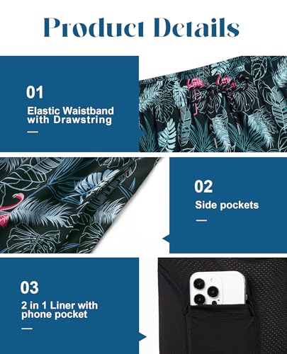 Image of Gleeease 7inch Mens Swim Trunks 2 in 1 with Compression Liner Pockets Drawstring Quick Dry Stretch Lined Funny Beach Pool