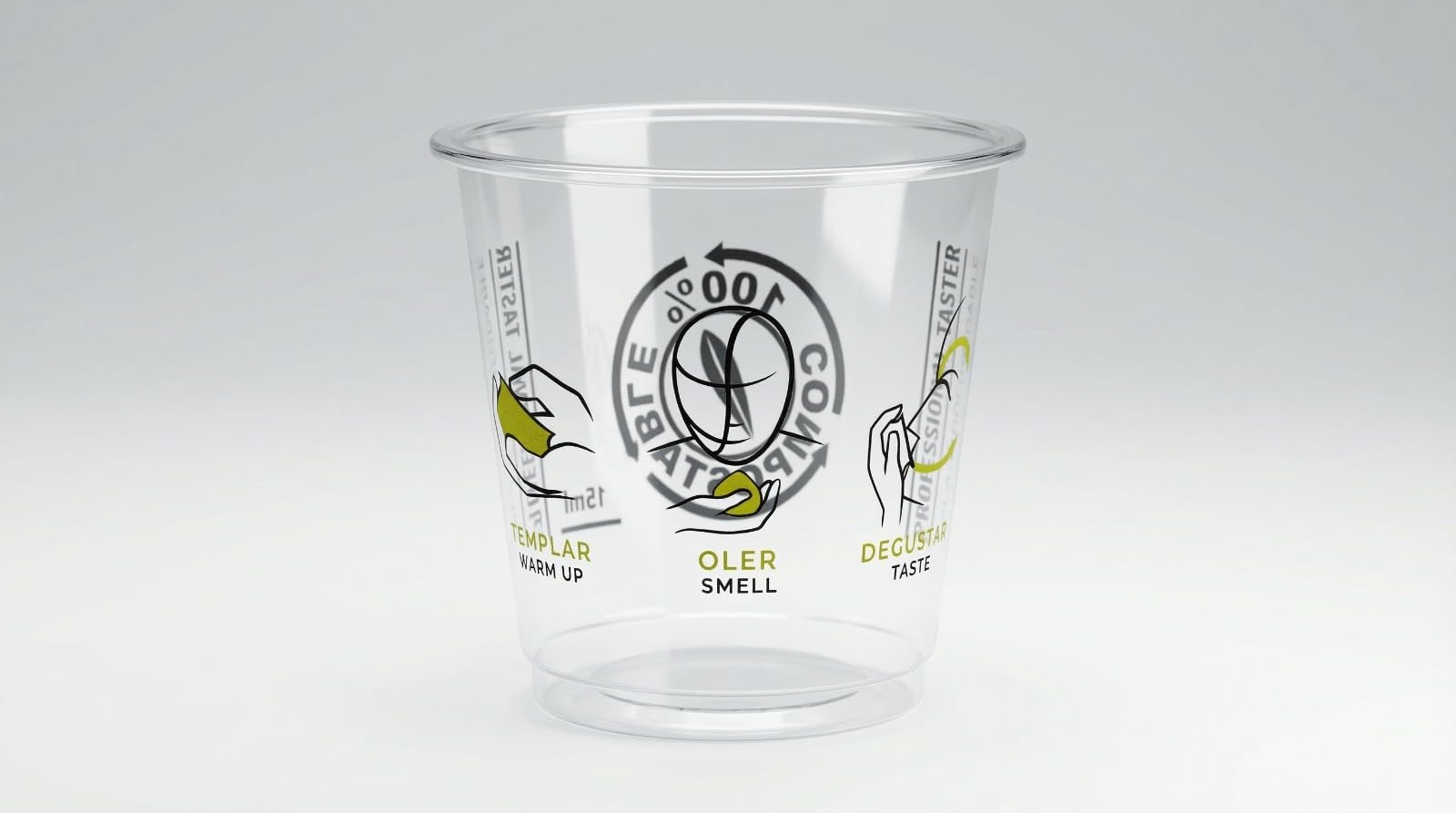 Vaso Elaia Compostable para cata y degustación de aceite de oliva (PLA biodegradable) – Pack de 1.000 unidades