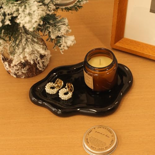 Image of CCINPPY Ceramic Jewelry Tray Trinket Dish, Decorative Cloud Vanity Key Tray for Women, Ring Holder Dish, Cute Jewelry Plate Bowl Room Decor Aesthetic, Black, Large