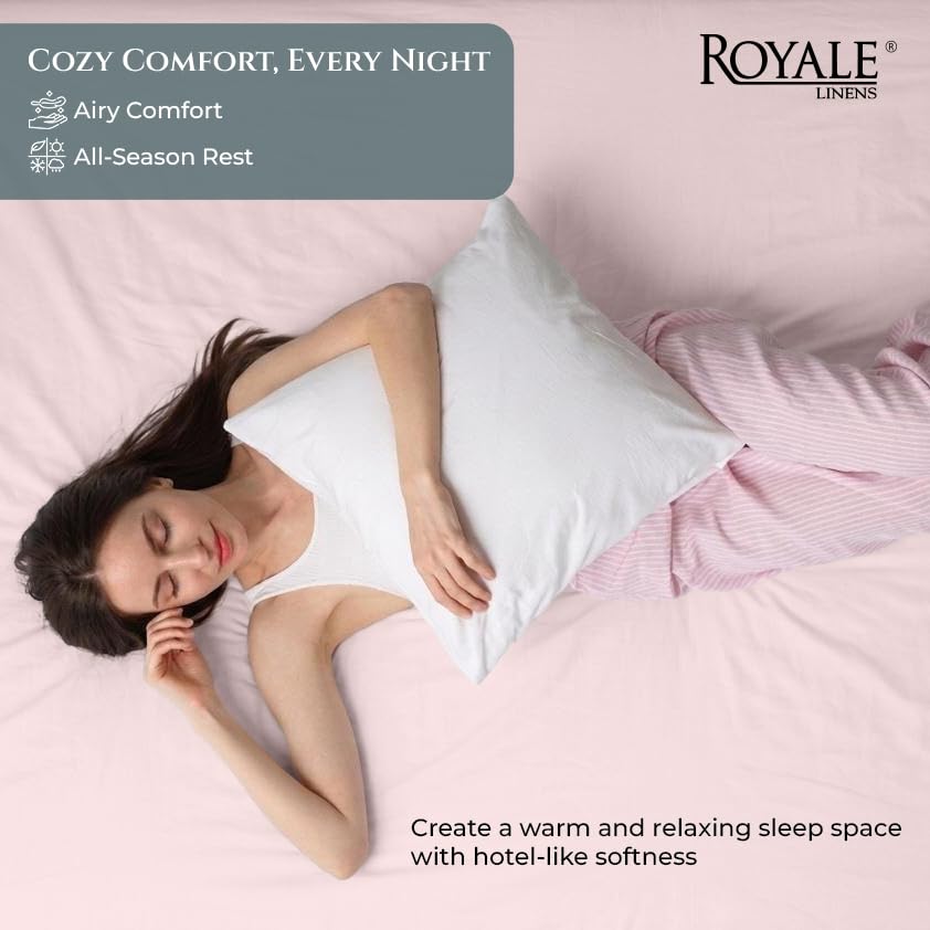 Image of Royale Linen 400 Thread Count Fitted Sheets Full Size - 100% Cotton Bottom Sheets Only - Luxury Sateen Weave -All Around Elastic Deep Pocket Fitted Sheet - Soft & Durable - Fit Up To 16 inch (Kyoto Blush)