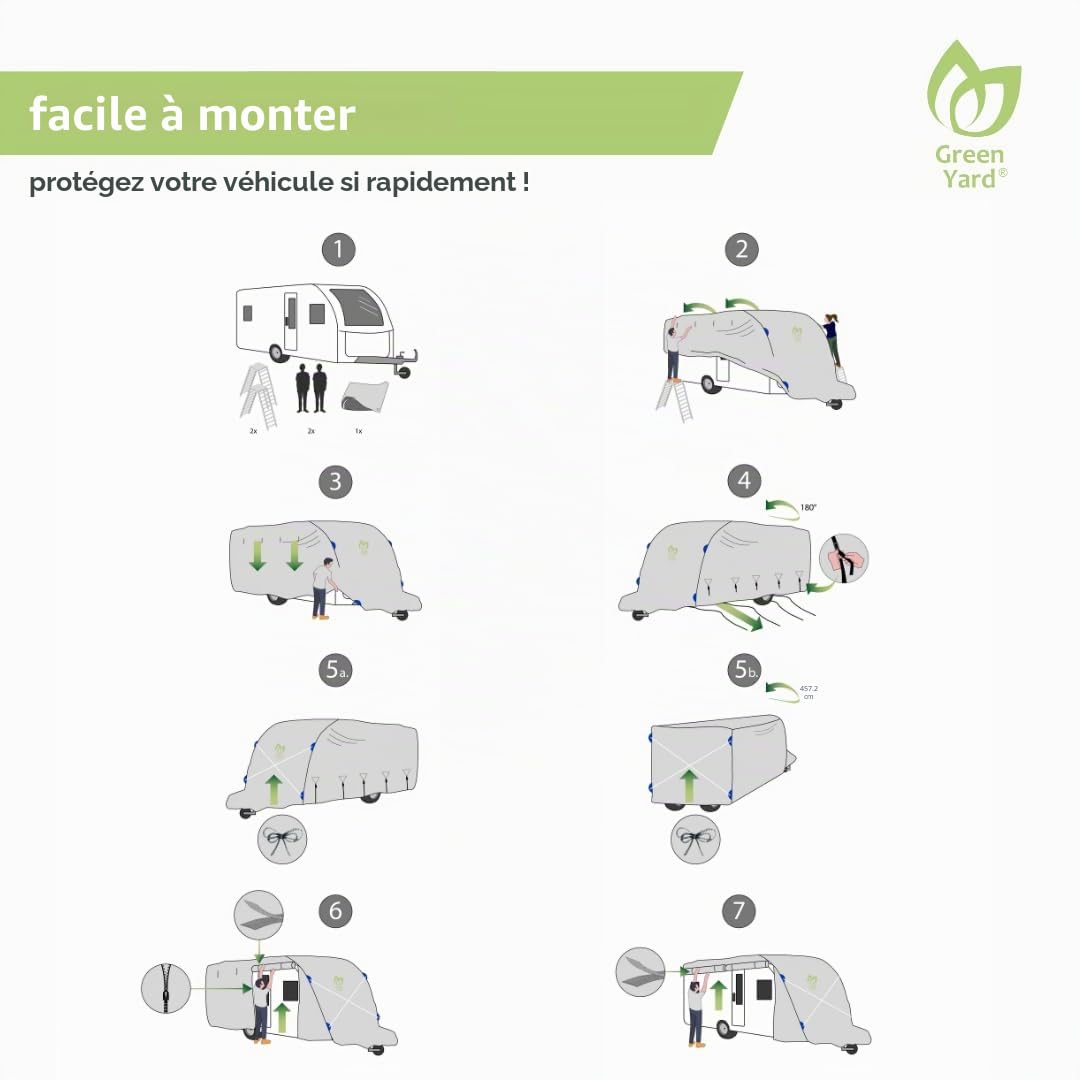 GreenYard® Bâche de Protection pour caravanes ou Camping-Cars | Taille XL 670 x 250 x 220 cm | Housse de Camping | Protection Contre la poussière et l'humidité | Respirant | Durable