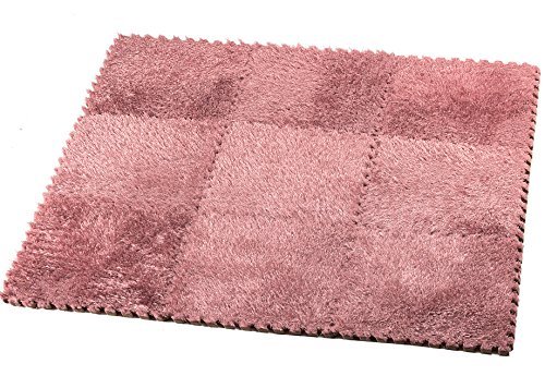HemingWeigh Fuzzy Area Rug - 9 Fluffy Carpet Tiles for Kids - Ideal for Nursery DÃ©cor, Baby Room, Playroom and Kids Room. Plush, Velvet-like Texture, Anti-slip & Durable Rug (Pink)