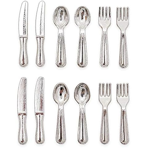 Odoria 1/12 Scale Dolls House Miniature Cutlery Set Fork Spoon Silverware Dollhouse Kitchen Accessories, Silver Cover