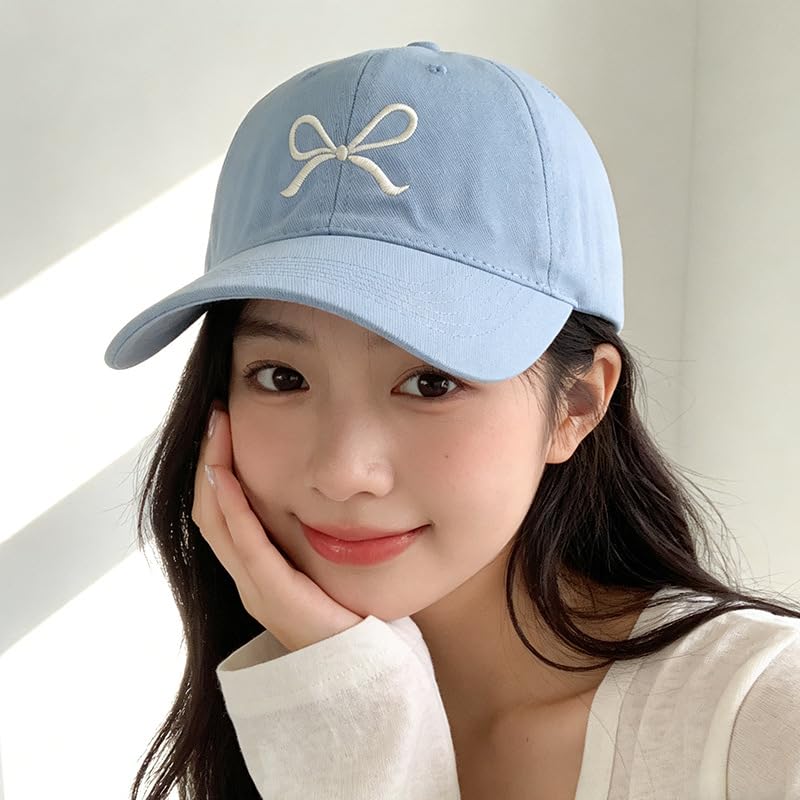 Image of Trendy Bow-Tie Baseball Cap for Women | Trucker Hats Y2k Adjustable Fashion Sun Hat with Visor for Hiking & Travel
