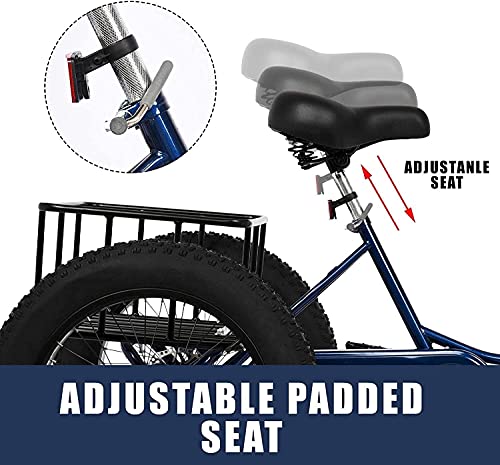 Bicicleta triciclo para adultos de 24", con canasto, 7 velocidades, ideal para compras y desplazamientos urbanos, color azul, capacidad de carga de 330 libras miniatura 5