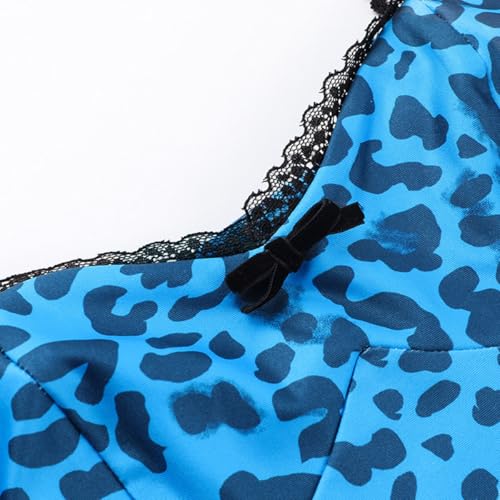 Vestido feminino de verão azul com estampa de leopardo, renda, sem mangas, colado ao corpo, para fes