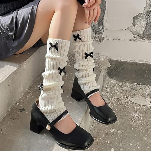 Image of Kawaii Leg Warmers with Bows, Ribbed Knitted Streetwear