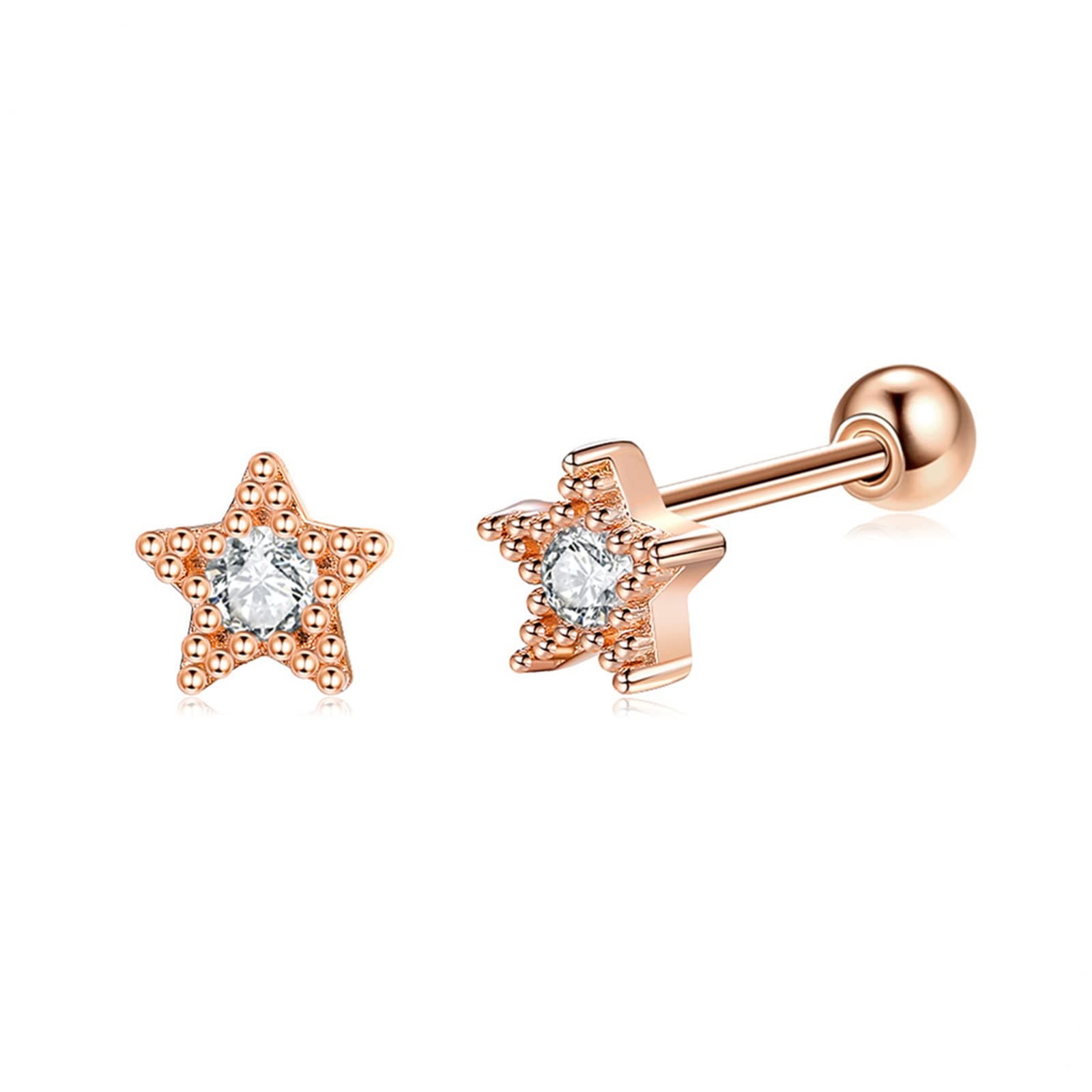 Pendientes de mujer de oro rosa 750, pendientes para mujer sencillos con estrella redonda de diamante para cumpleaños, para novia, oro amarillo