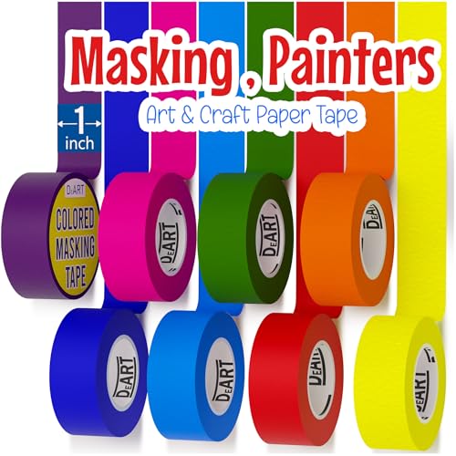 DEART 8X Colored Masking Tape, 33 Ft x 1 inch Colored Painters Tape for Arts & Crafts Labeling or...