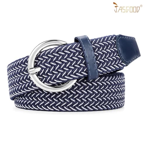 Image of JASGOOD Women Men Braided Woven Elastic Stretch Waist Belt Golf Canvas Fabric Casual Belt for Jeans Pants