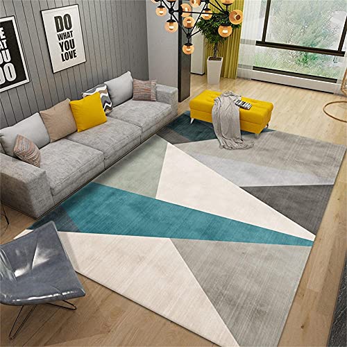 Tapis moderne modèle géométrique bleu gris beige lavable 80X120cm