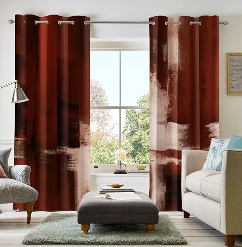 Image of Asuexpect Red Curtains 2 Panels Abstract Rust Curtain Room Darkening Grommet Window Treatments Modern Decorative for Bedroom Living Room, 52x84 Inches