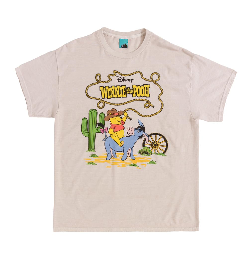 Truffleshuffle Men's Beige Disney Winnie The Pooh Cowboy Vintage Wash Ecru T Shirt